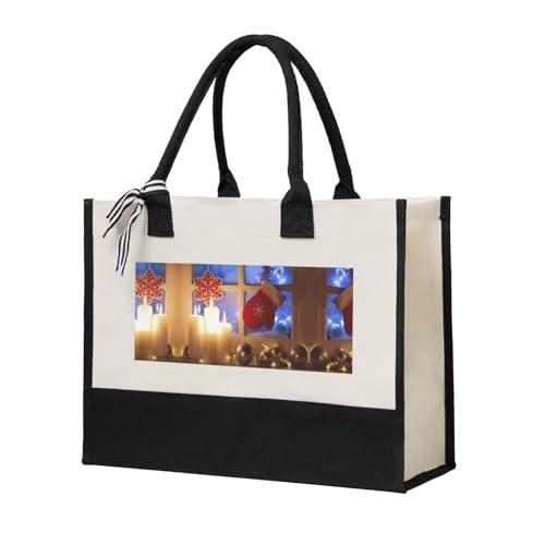 Liulannq Bolso elegante con costuras de lona para mujer, con texto en inglés 'Merry Christmas'