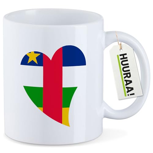 Huuraa Kaffeetasse Zentralafrikanische Republik Flagge Herz 330ml Weiß Keramik Kaffeebecher Geschenkidee