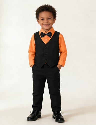 Image of A&J DESIGN Toddler Suit for Boys Easter Gentleman Wedding Formal Outfit Dress Clothes Set Tuxedo Orange Black 4-5T