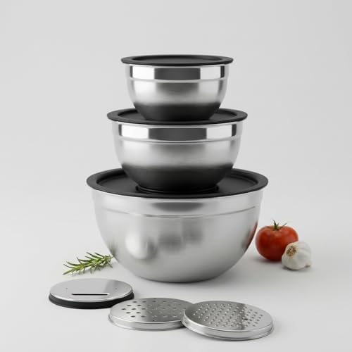 Conjunto de Bowls Tigelas de Inox com Tampa Plástica e 3 Raladore...