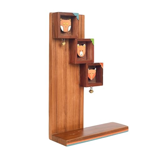 Image of AAKRITI ART CREATIONS Animals Brown Handcrafted Hanging Wall Display Shelf | Modern Art Wooden Shelves Wall Hanging Shelf | Matte Finish Decorative Shelf for Living Room, Bedroom & Gifting