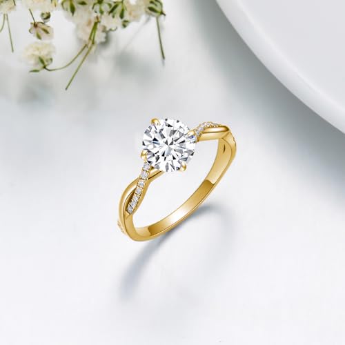 Round Cut Infinity Twist Engagement Rings for Women,10K 14K 18K Solid Gold 1.3 cttw. Moissanite Rings Engagement Wedding Anniversary Promise Bridal Bands with Engraved Name4
