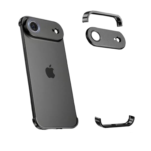Losin Compatible with iPhone Air Bumper Case with Camera Lens Protector Aluminum Metal Frameless Borderless Design Slim Thin & Lightweight Shockproof Cover for Women and Men (Black)