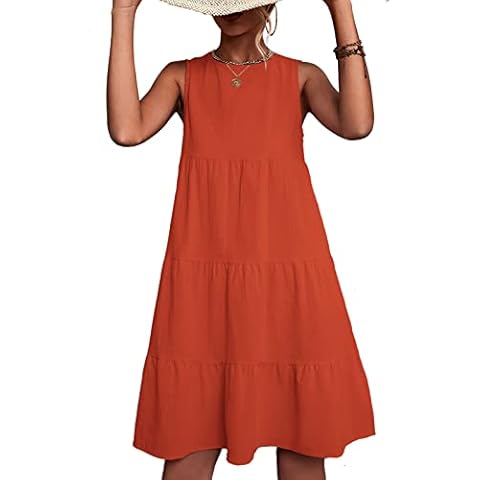 Vestido sin Mangas Escalonado XL-Naranja Cover