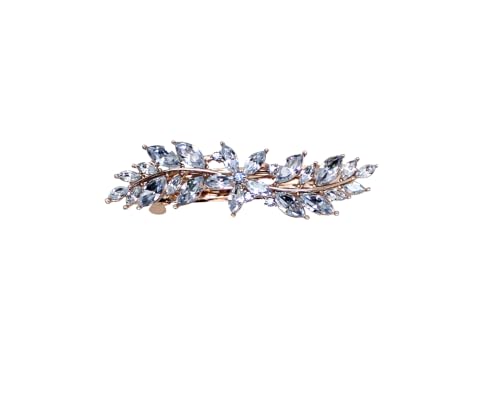 Faship Light Blue Rhinestone Crystal Small Floral Hair Barrette Clip