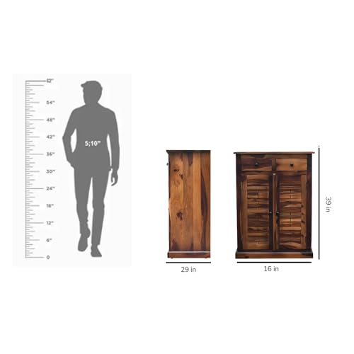 Image of Royaloak Ruby 2 Door Shoe Rack | Sheesham Wood Shoe Stand With Drawer Storage | Durable & Long Lasting | 3 Shelves Ample Storage | Emperor Collection | Wooden Shoe Rack for Home