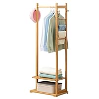 Wooden Corner Coat Rack Stand with 2 Shelves Hanger Hooks & Pants Hanger - Free Standing Hall Tree for Entryway Bedroom & Living Room (Nero)