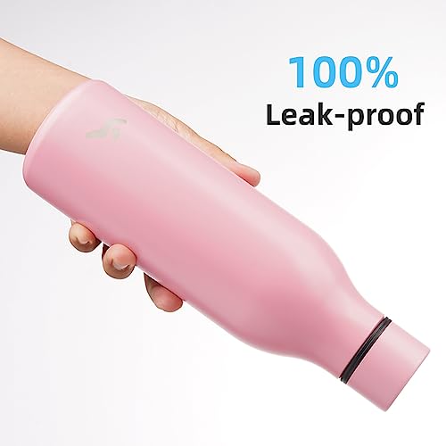Image of Konokyo Insulated Water Bottle with Strap,18 oz Double Wall Stainless Steel Vacuum Bottles Metal Water Flask,Light Pink