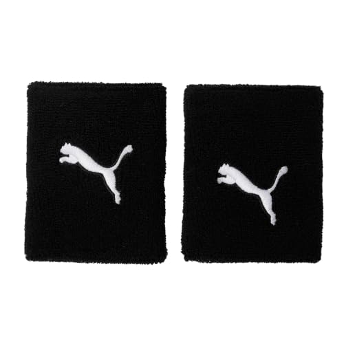 PUMA Unisex Wristband Long Pack of 2 - Sweatband, Running & Training, Logo (Black (0001))
