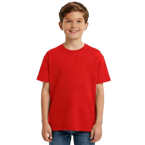 El Mejor Listado de Playera Roja Niño favoritos de las personas. 40 BreezeCove - playera de manga corta para niños, camisetas de algodón con cuello redondo, camisas básicas de 3 a 14 años, Rojo, 11-12 Años