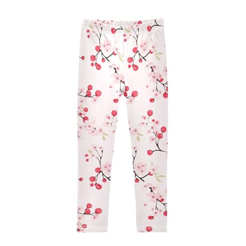 ALAZA Girls' Leggings Children's Yoga Pants Skinny Printed Dance Cherry Flower Pink Comfortable 4T