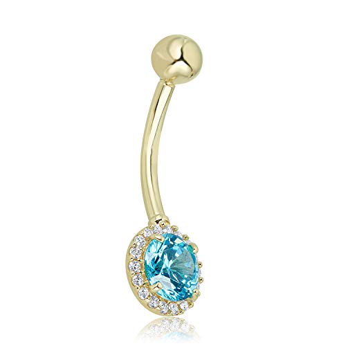 Image of AVORA 10K Gold Simulated Diamond CZ Frame Belly Button Ring Body Jewelry (14 Gauge)