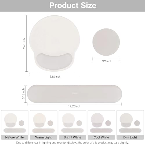 Image of MOSISO Wrist Rest Support for Mouse Pad&Keyboard Set, Circle Curved Ergonomic Mousepad&Coaster Non-Slip Base Home /Office Pain Relief&Easy Typing Pad with Soft Cloth&Raised Memory Foam, Stone Gray