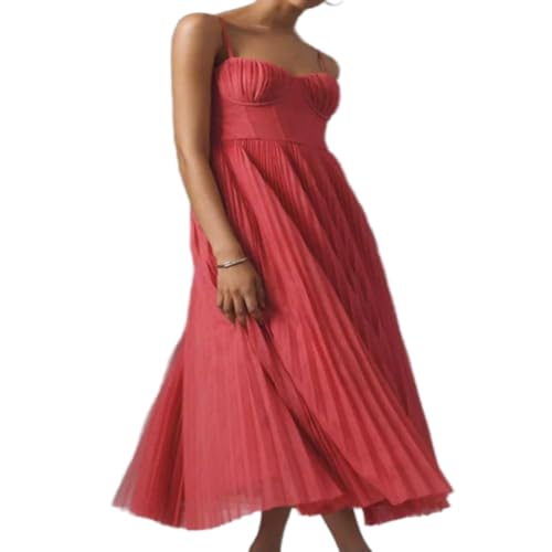 Robe de demoiselle d'honneur plissée à bretelles spaghetti dos nu