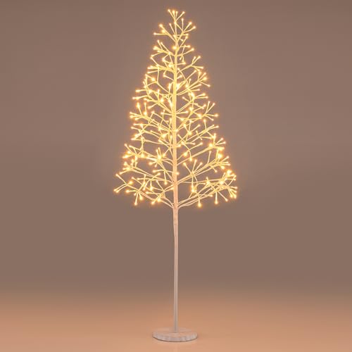 GOPLUS beleuchtete Lichterbaum, Birkenbaum mit LED-Lichtern, künstlicher Weihnachtsbaum mit verstellbare Äste, Dekorationsbaum Christbaum für Weihnachten, Ostern & Neujahr (Weiße Basis, 120 cm)