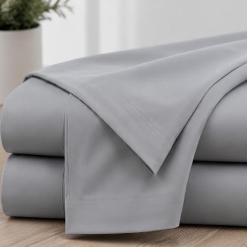 Image of Egyptian Cotton Feel King Size Flat Bedsheet with 2 Pillow Covers | 1000 TC Soft & Breathable | Light Grey Solid Pattern for Bedrooms and Hotels Use (Size: 102 x 108 Inch)