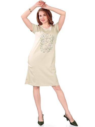 Image of Printed Knee Length Pocket Night Dresses for Women | Cat Lovers | Premium Soft Cotton Nighty | Sky Blue