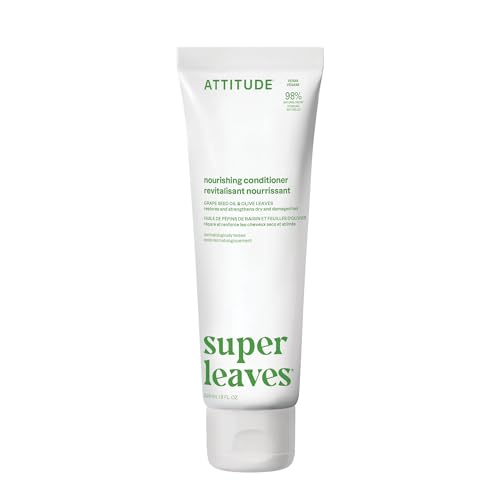 ATTITUDE Nourishing Hair Conditioner, For Dry and Damaged Hair, Naturally Derived Ingredients, Vegan Detangler, Dermatologically Tested, Grapeseed Oil and Olive Leaves, 8 Fl Oz