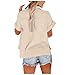 Linen Shirts for Women Summer Front Double Pockets Tops Tunic Linen Fabric Soft Breathable Blouses Fashion T Shirt Beige