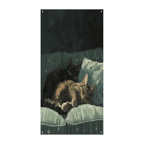 Bannière chat allongé sur canapé pour décoration de porte extérieure 90x180