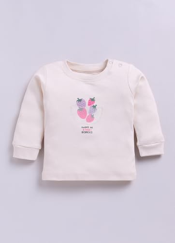 Image of Smart Baby Cotton Night Suit for Girls | Baby Girl Dress 6-12 Months Stylish | Full Sleeve Pajama Set with Strawberry Print and Aplic | Infant Nightwear & Kids Clothes