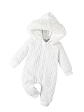 MIEKISA Baby Boys and Girls Winter Long Sleeve White Hooded Romper Infant Outfit (White, 12-18M)