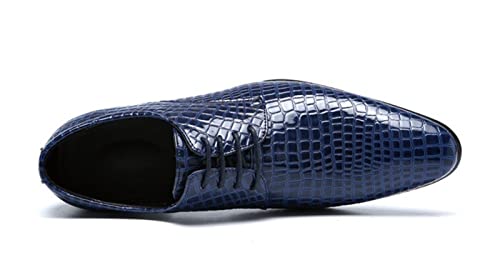 Oxford Shoes for Men Lace Up Snake Print Derby Shoes Round Toe Vegan Leather Anti-Slip Non Slip Low Top Rubber Sole Block Heel Wedding(Blue,10 M US)3