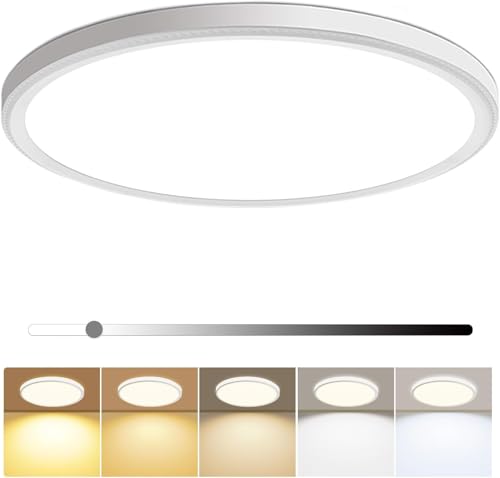 12 Inch LED Flush Mount Ceiling Light Fixture 28W 3200LM Dimmable 5 Color Temperature in One 3000K/3500K/4500K/5000K/6000K Slim Round Ceiling Lamp for Living Bedroom Kitchen Laundry White by hunhun - Used condition - CA$18.94