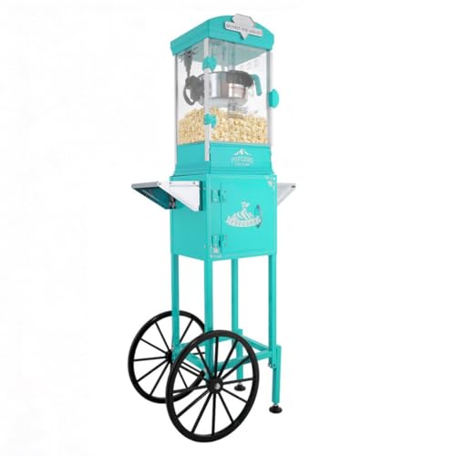 Image of Popcorn Machine with Cart,Wheels & 10 Oz Kettle Popcorn Maker Measuring 3 plastic spoon Home Theater Popcorn Machine-Cyan