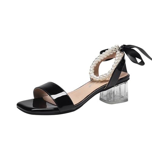 Sandales à talons hauts pour femme noir avec perles - Chaussures décontractées chic