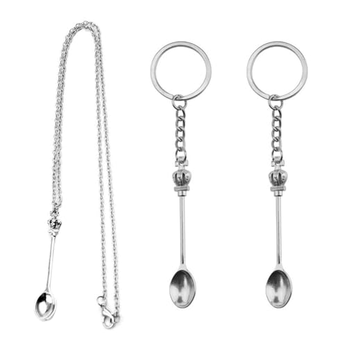 2 Portachiavi Cucchiaio, 1 Collana, Mini Cucchiaio per Barattoli di Spezie - Piccolo Utensile Multifunzione