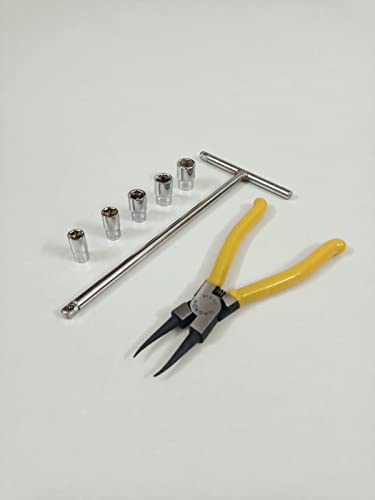 Image of 1 /4 inch T - Handle with 8, 9, 10, 11, 12mm Sockets and Heavy Duty Internal Straight Circlip Plier Combination Set, Anti-Slip & Anti-Corrosion properties (Combo 11)