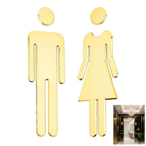 2 Pcs Toilet Signs Self Adhesive for Ladies and Gentlemen Washroom Bathroom Door Signs Men's and Women's Wall Stickers Restrooms Door Sign Plaque for Home Hotel Office Store Parking Restaurant (Gold)