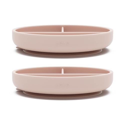 Image of Lalo Suction Plates - 2 Pack, 100% Silicone Non-Toxic BPA-Free Baby Plates with Suction Base To Prevent Accidental Tip-Overs - Suction Plates for Toddlers With Three Divided Sections - Grapefruit