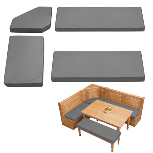 JZHLLA Breakfast Nook Cushion Set, Water-Resistant & Removable Covers Breakfast Dining Nook, High-Density Foam Includes Straps Fits Corner Bench & Dining Set(4-Piece)