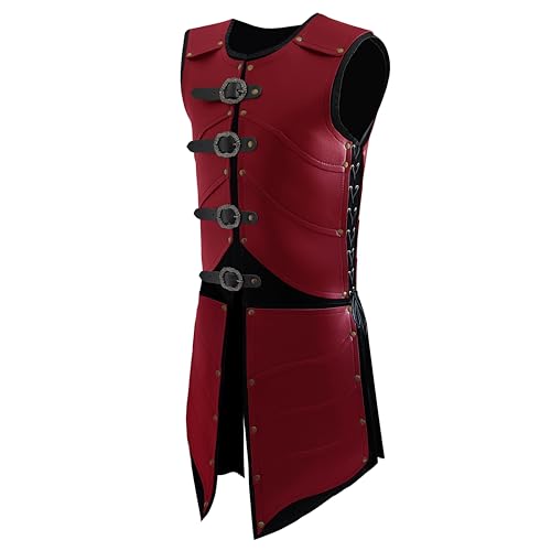 Uyecos Deluxe Medieval Chest Armor Viking Warrior Adjustable Leather Armour Breastplate Costume for LARP Party Halloween Cosplay (Men Armor Red)