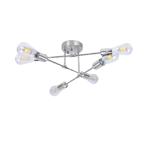 Home-Neat Pendente Lustre Moderno Sputnik E27 6 Lâmpadas luminaria de Teto para Sala de Estar (72cm, Prata)
