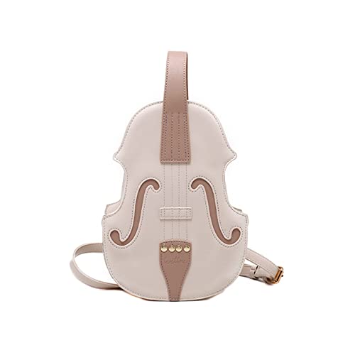 Divertido bolso de hombro vintage con forma de violín para adolescentes, moda PU monederos mochila viaje escuela bolsa mujeres bolsa, White Cover