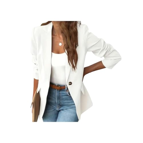 Minimalistischer Damenblazer mit Reverskragen und Knopfleiste, Business-Casual-Outfits für Damen (White,M)