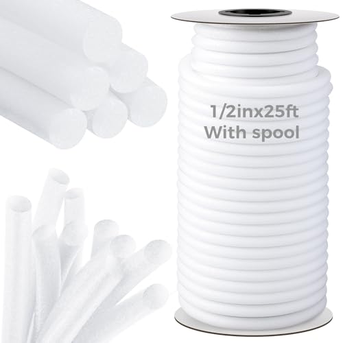 MotiMind 1/2 Inch x 25 ft Foam Backer Rod for Gaps Joints Concrete Crack Filler Caulk Saver Bulk Foam Backing Rod Concrete Filler Rope for Weather Stripping Door Seal (White)