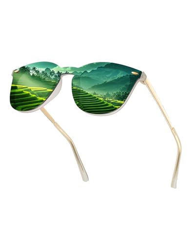 JIM HALO Trendy Rimless Mirrored Sunglasses Reflective Sun Glasses for Women Men
