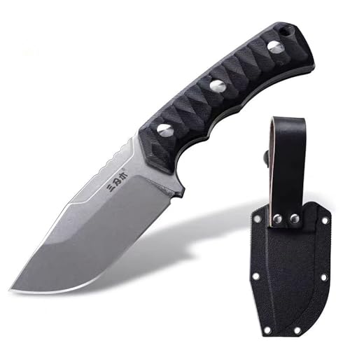Sanrenmu Fixed Blade Knife with Sheath Full Tang 3.86“ 8CR13MOV Blade EDC Outdoor Knife for Camping Survival Hiking (Black+White)