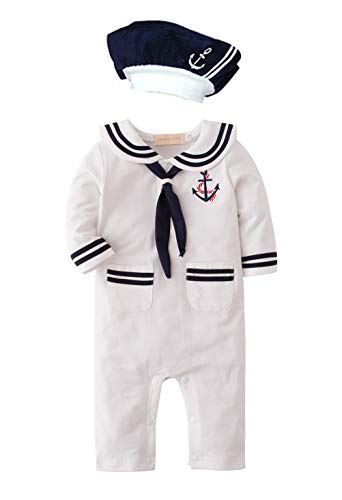 Image of XM Nyan May's Baby Toddler Boys Sailor Stripe Romper Marine Navy Romper Outfit