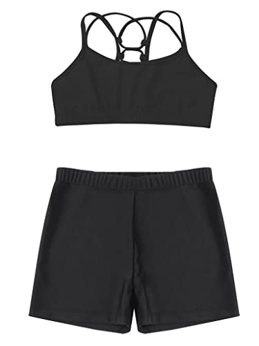 Girls 2 Piece Dance Sports Outfit Printed Crop Top with Booty Shorts Gymnastics Dancewear Swimwear3