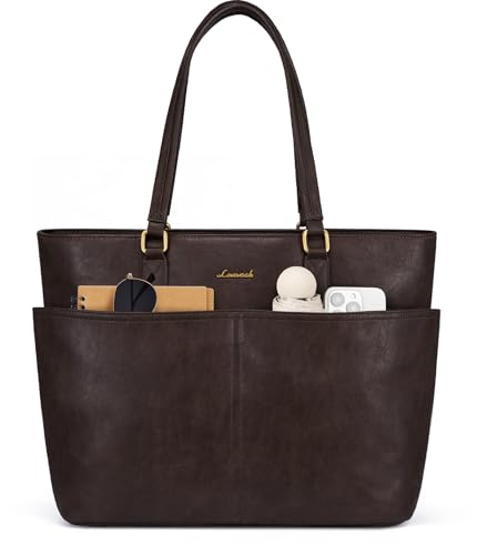 Image of LOVEVOOK Work Tote Bags for Women, Vintage Leather 15.6 Inch Laptop Bag with Large Cup Holder, Teacher Nurse Medical Professional Computer Bag, Office Briefcase Handbag Gift