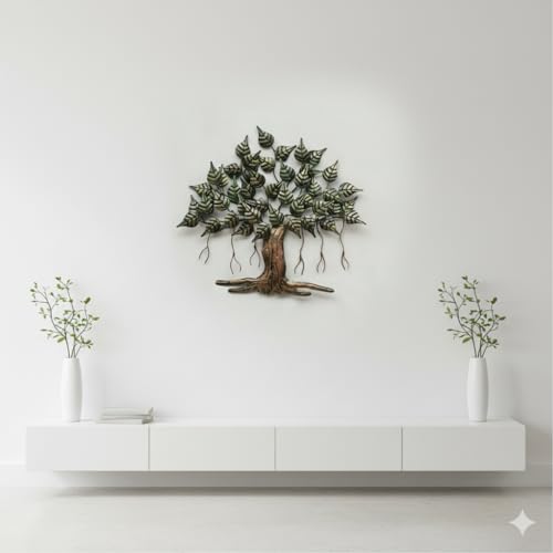 Image of Bharat Art Metal Betel Tree Decorative Wall Art | Metal Wall Sculpture for Home Living Room Bedroom Office Hotel Cafe | Tree Wall Hanging Decor | 40X4X37 inch | CW047