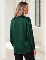 Zeagoo Satin Bluse Damen V-Ausschnitt Elegant Langarm Hemd mit Knöpfe Grün XL – Ansicht 4
