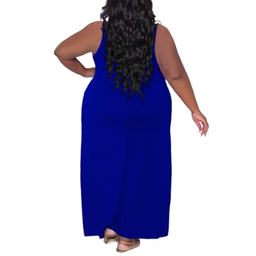 Image of TOPSRANI Womens Plus Size Maxi Dresses for Women Oversize Casual Short Sleeve V Neck Loose Plain Solid Trendy Summer Dress