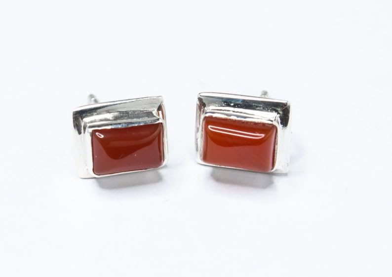 Boucles d'oreilles cornaline rare et argent 925 style coussin