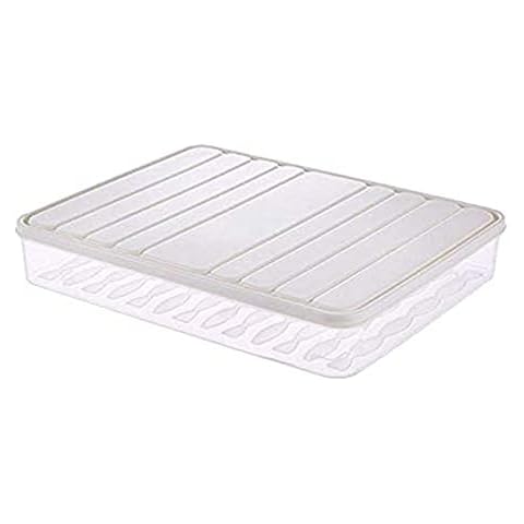 Refrigerator Storage Box with Lid, Stackable Ham Fridge Box, Food Fresh Box, for Fruits/Vegetables/Meat (White, Large) Cover